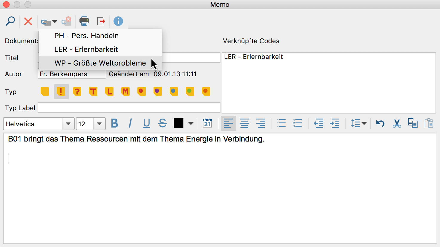 Code mit einem Memo verknüpfen
Code mit einem Memo verknüpfen