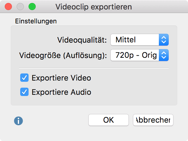 Optionen für den Export eines Video-Clips Optionen für den Export eines Video-Clips