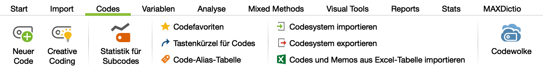 Der Tab „Codes“ Tab Codes