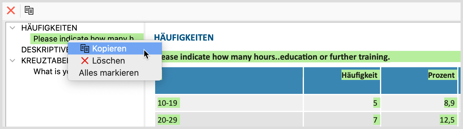 Objekte des Ausgabeviewers in die Zwischenablage kopieren Objekte des Ausgabeviewers in die Zwischenablage kopieren
