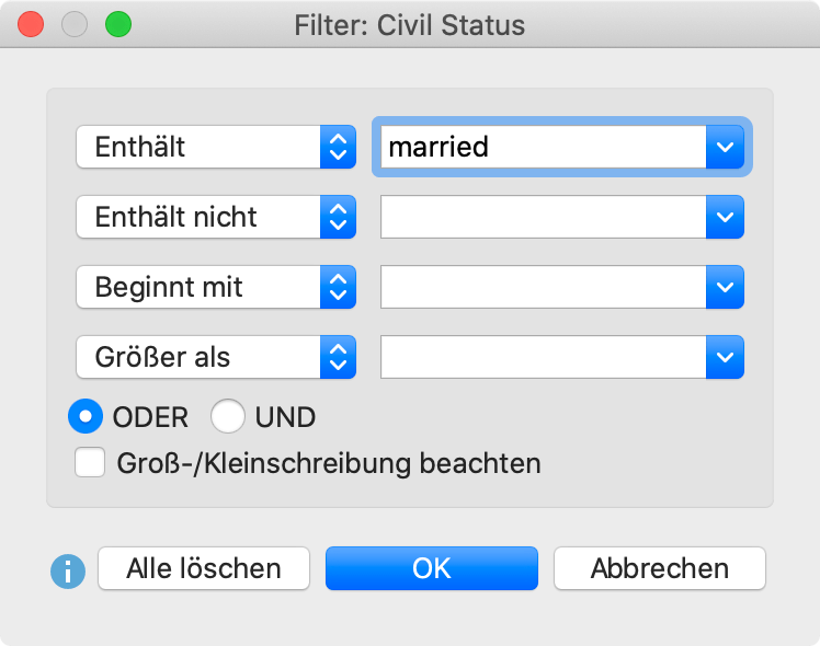 Filterkriterien eingeben Filterkriterien eingeben