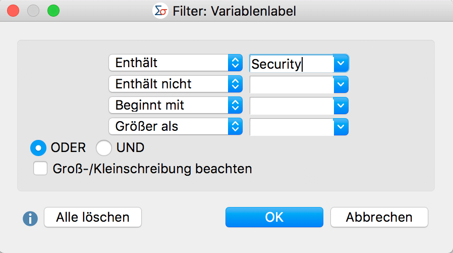 Filterkriterien eingeben Filterkriterien eingeben