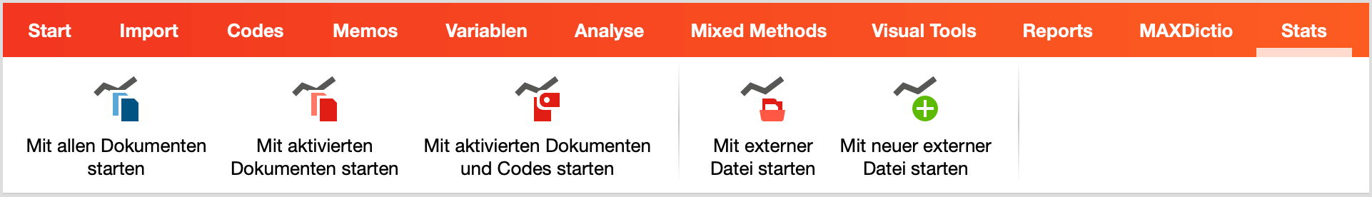 MAXQDA Stats über das Menüband von MAXQDA starten MAXQDA Stats über das Menüband von MAXQDA starten