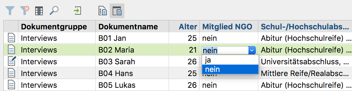 Aufgeklappte Pickliste bei der Eingabe von Variablenwerten Aufgeklappte Pickliste bei der Eingabe von Variablenwerten