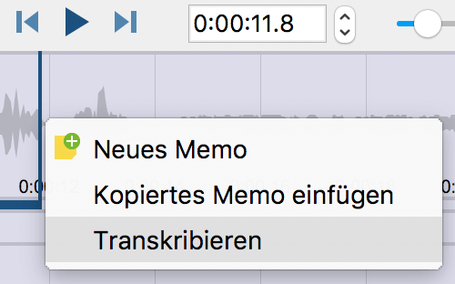 Transkription eines markierten Videoclips starten Transkription eines markierten Videoclips starten