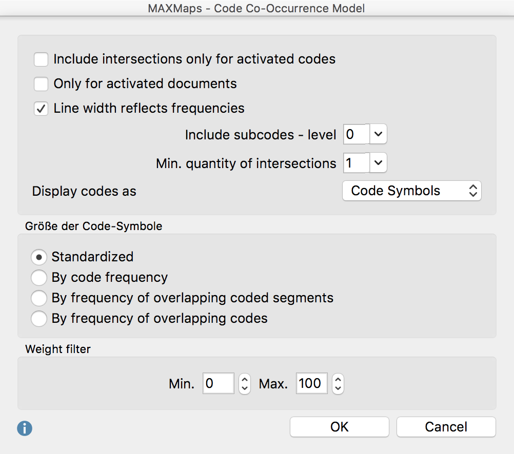 Code Co-Occurrence Model options Code Co-Occurrence Model options
