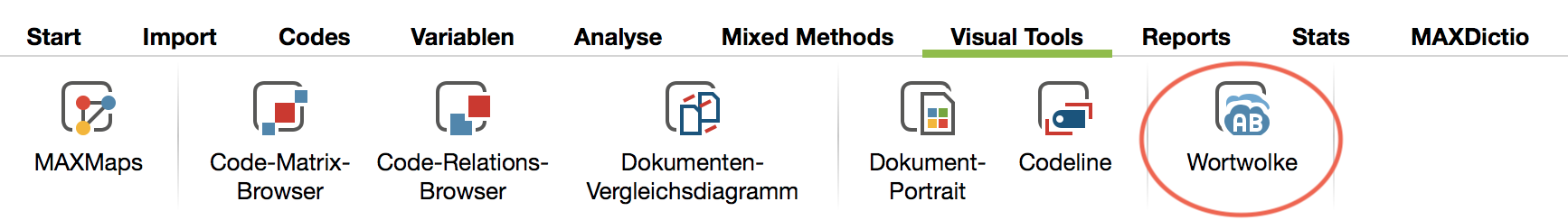 Wortwolken im Tab „Visual Tools“ aufrufen Wortwolken im Tab „Visual Tools“ aufrufen